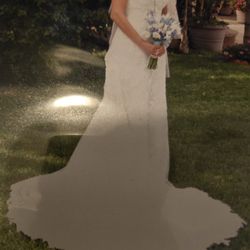 A line Wedding Dress with train and French bustle
