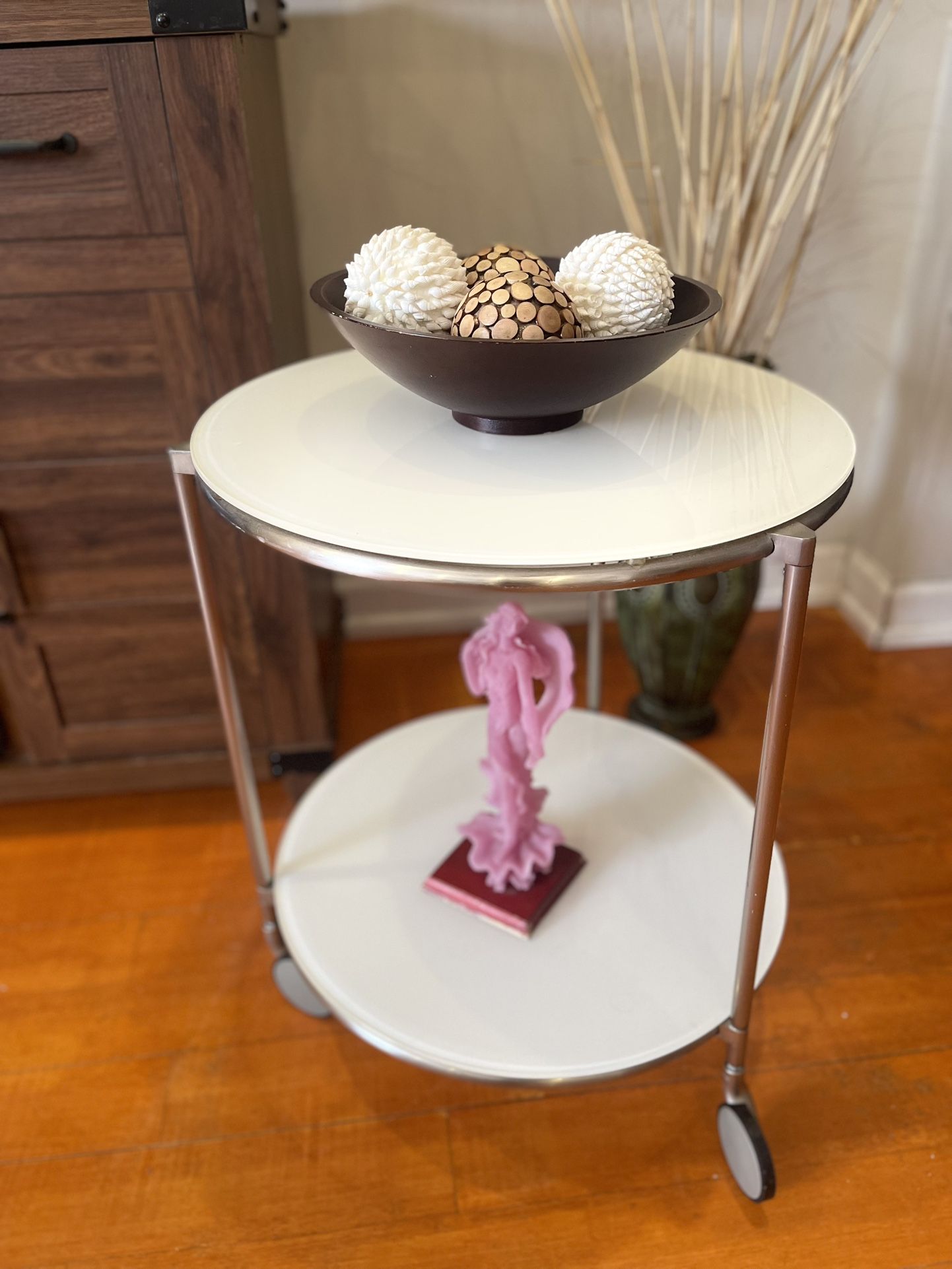 Round Side Table with Wheels