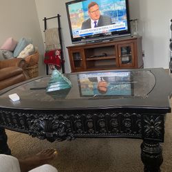 Black Coffee Table With Inlay Marble 
