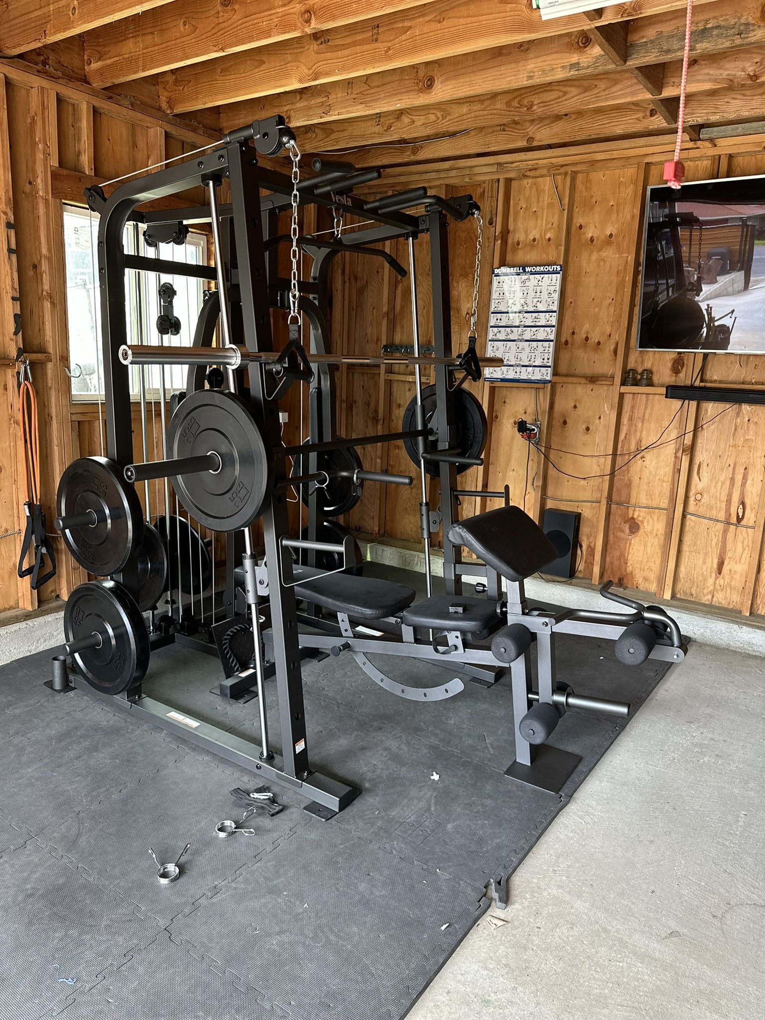 Smith Machine 1001 w/Bench Attachment | 230lb Bumpers Olympic Weights | 7ft Olympic Bar | Gym Equipment | FREE DELIVERY🚚