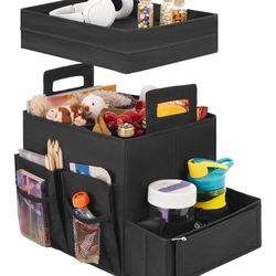 StorageWorks Trunk Organizer for Car, Car Organizer with Lid, Seat Back Storage, Medium, Black, 1-Pack
