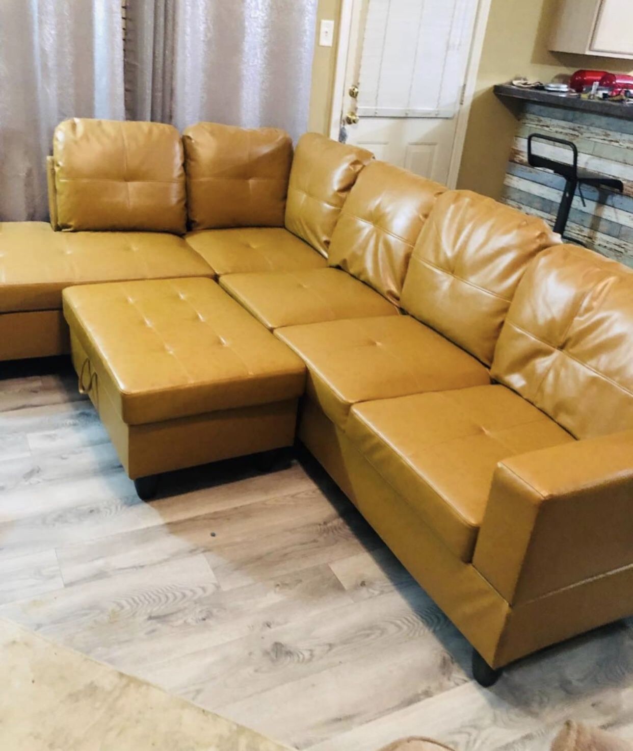 Leather Couch, Chase, Storage Ottoman