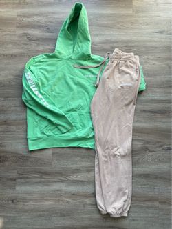 Men Size Large Talentless Tan Beige Green Hoodie Sweatpants Bundle Set Mix Math Color