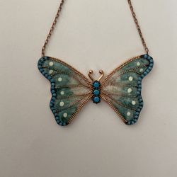 🦋 925 Silver butterfly turquoise enamel necklace