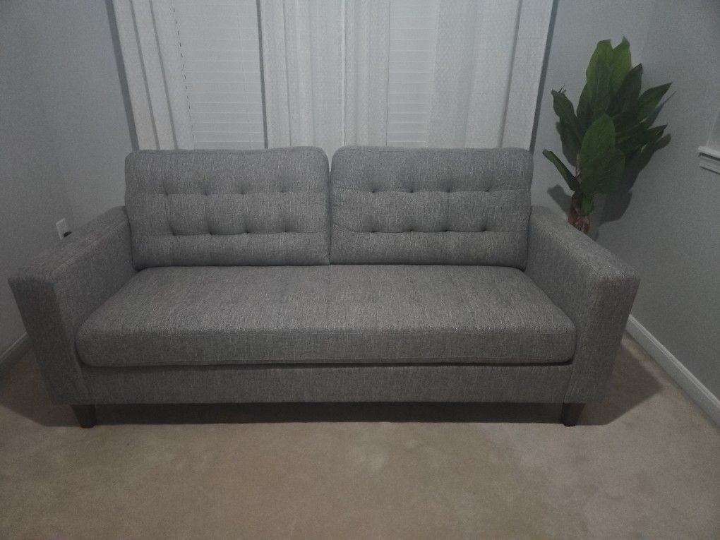 Brynn 76 in. Light Gray Polyester Upholstered 3-Seat Square Arm Sofa with Removable Cushions and Buttonless Tufting