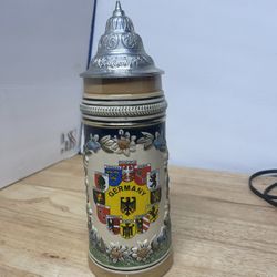 German Beer Stein w/ Pewter Lid Germany