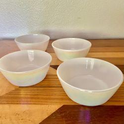 Vintage Federal Glass 6" Iridescent Milk Glass Bowls – Set of 4