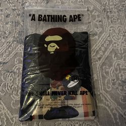 BAPE black t-shirt with Burberry pattern and tags