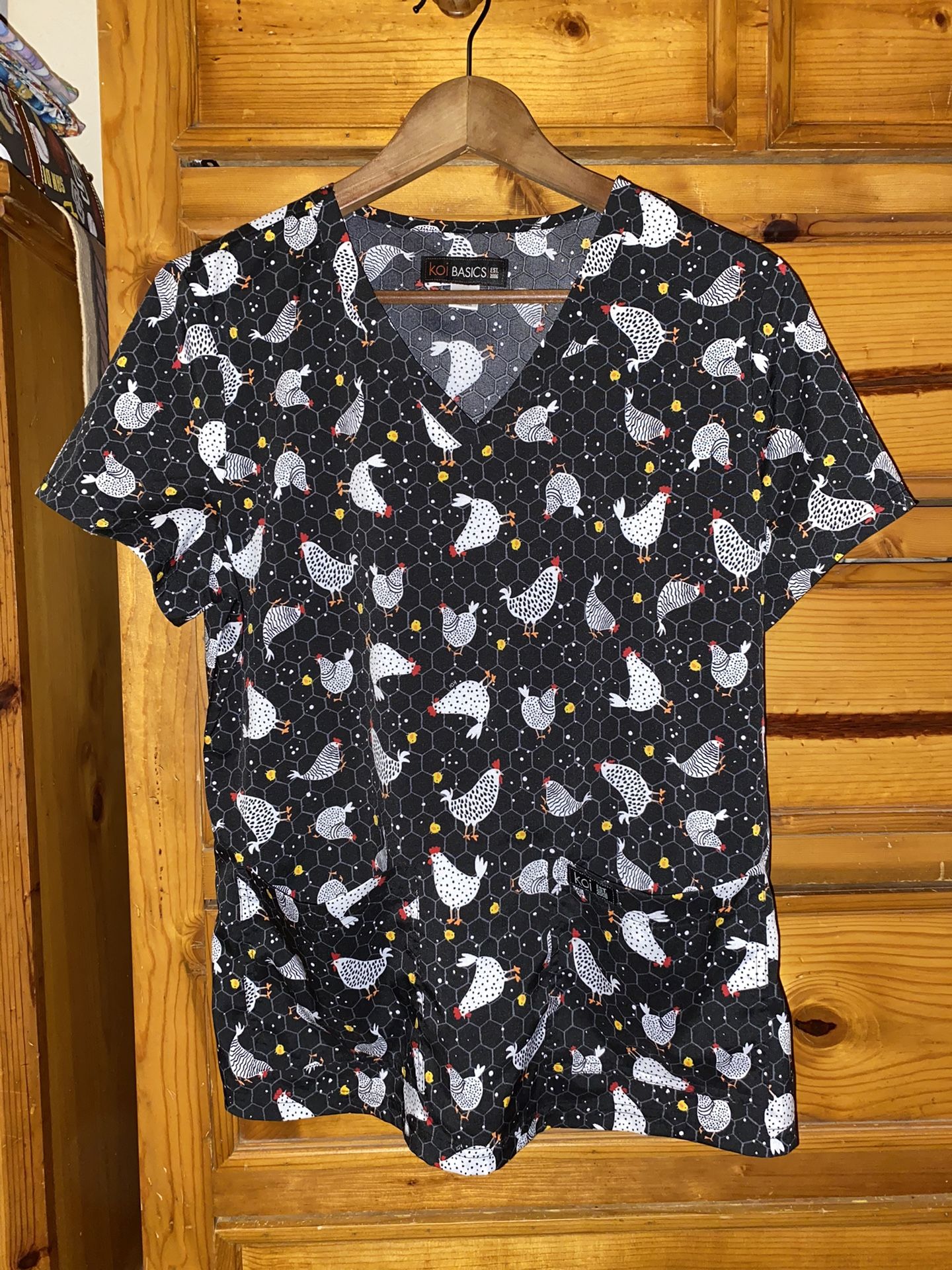 Koi Scrub Top With Chickens.