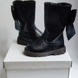 Girls Mid Calf Boots with Platform Sole Side Zipper Closure Leather Ankle Booties for Toddler and Big Kids Size: 4T
