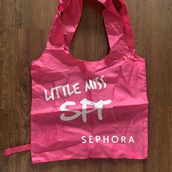 NWOT Sephora Over The Shoulder Nylon Bag Little Miss SPF Pink and White 16.5” X 28"