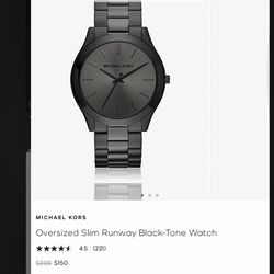 New Unworn MICHAEL KORS Oversized Slim Runway Black-Tone Watch