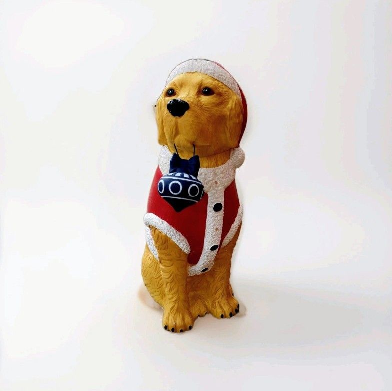 2.5 Foot Golden Retriever with Santa Suit and Hanging Ornament