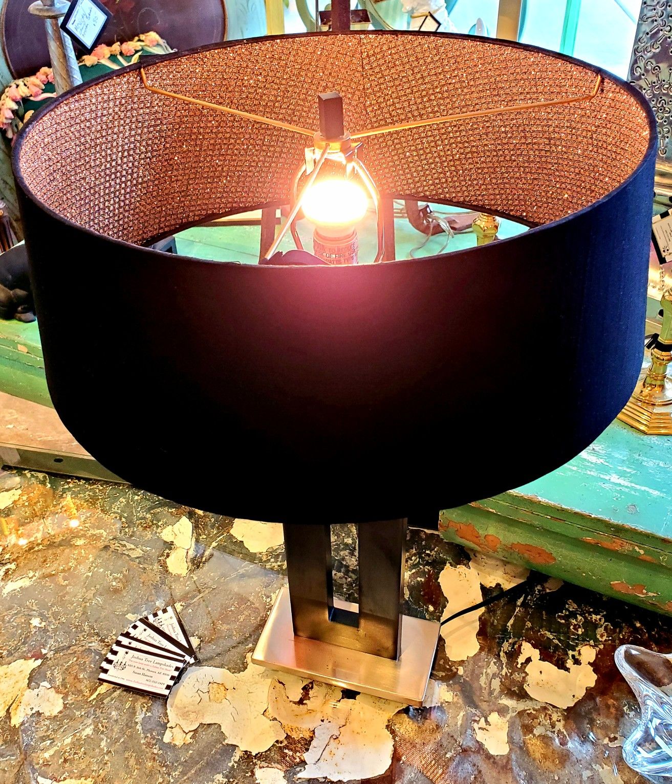 Modern Black Lamp & Custom Shade #9272
