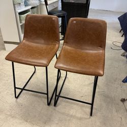 Threshold Bowden Faux Leather Counter Height Barstools in Caramel - 23”