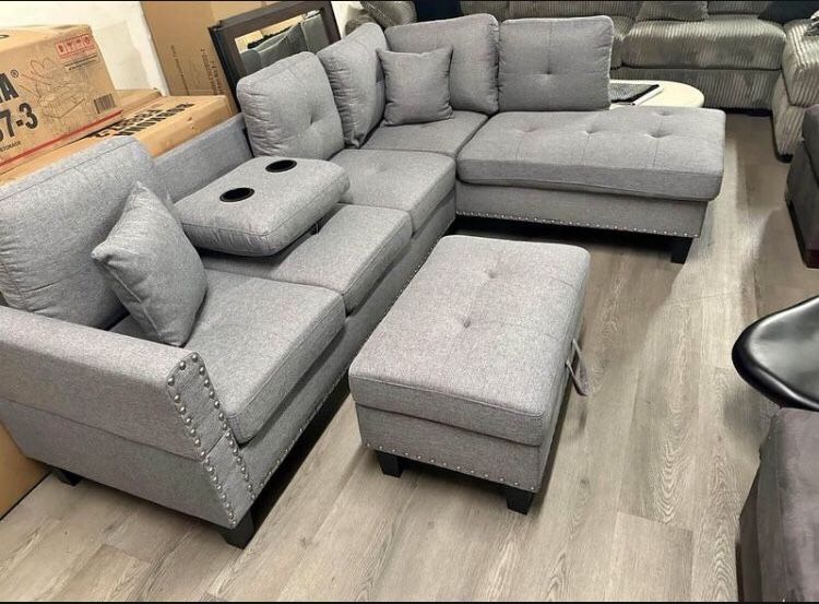 Grey Taupe Sectional Sofa With Storage Ottoman