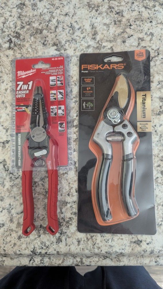 Milwaukee 7 in 1 wire cutter and Fiskar Pruner