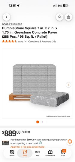 Pavestone RumbleStone Square 7 in. x 7 in. x 1.75 in. Greystone Concrete Paver (288 Pcs. / 98 Sq. ft. / Pallet)