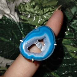 Blue Solar Agate Geode Ring (Sz6.75)