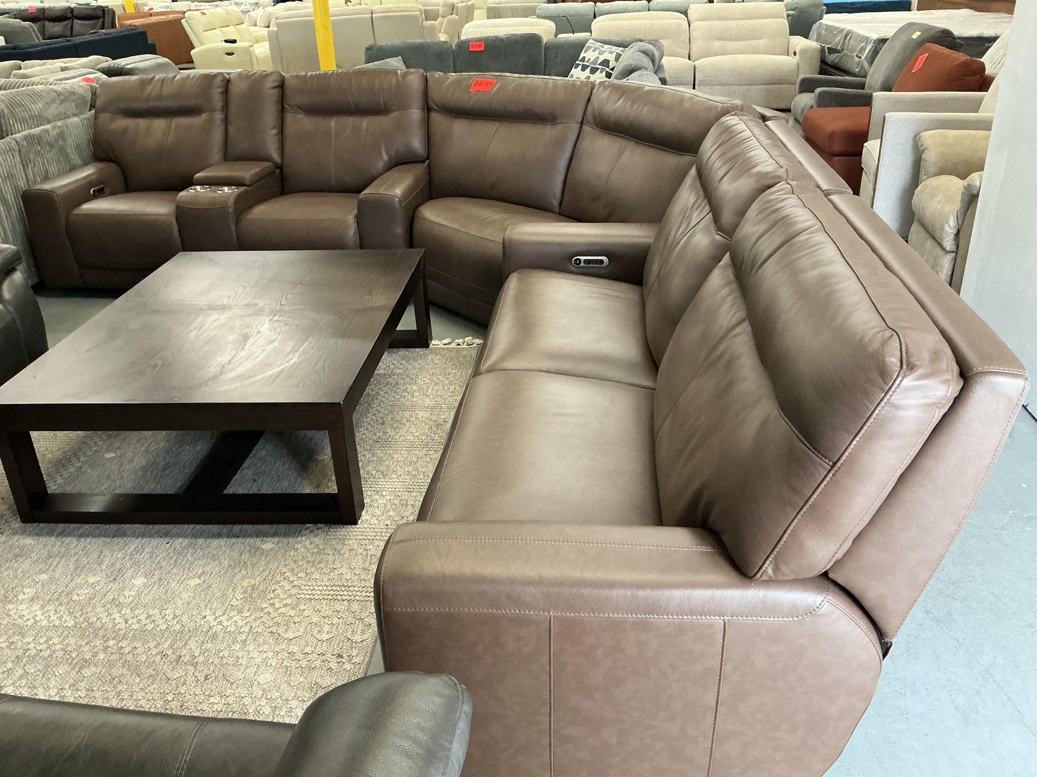 Brown Leather Power Reclining Sectional