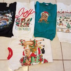 CHRISTMAS SWEATSHIRTS 4 + 1 NIGHTGOWN HANES JERZEES WOMEN MEN
