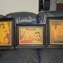 Fernando Botero Tribute To Bonnard 3 Custom Framed Paintings