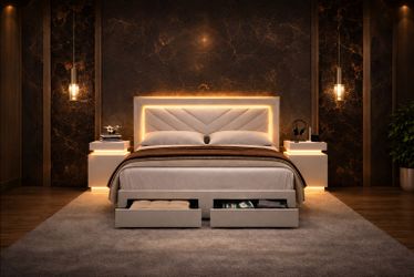 Queen Bed with mattress with 2 bedside tables