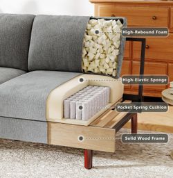 Two-seater sofa, fabric mid-century modern style, solid wood frame 78in