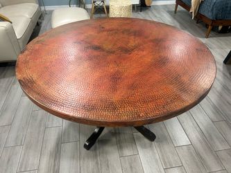 Authentic hand hammered Copper top table, crafted in Mexico, beautiful patina!
