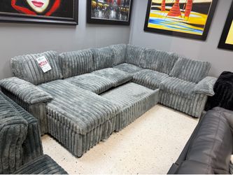 Gray fabric sleeper sectional