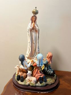 Our Lady of Fátima with the shepherd children resin statue  16 5/8 in