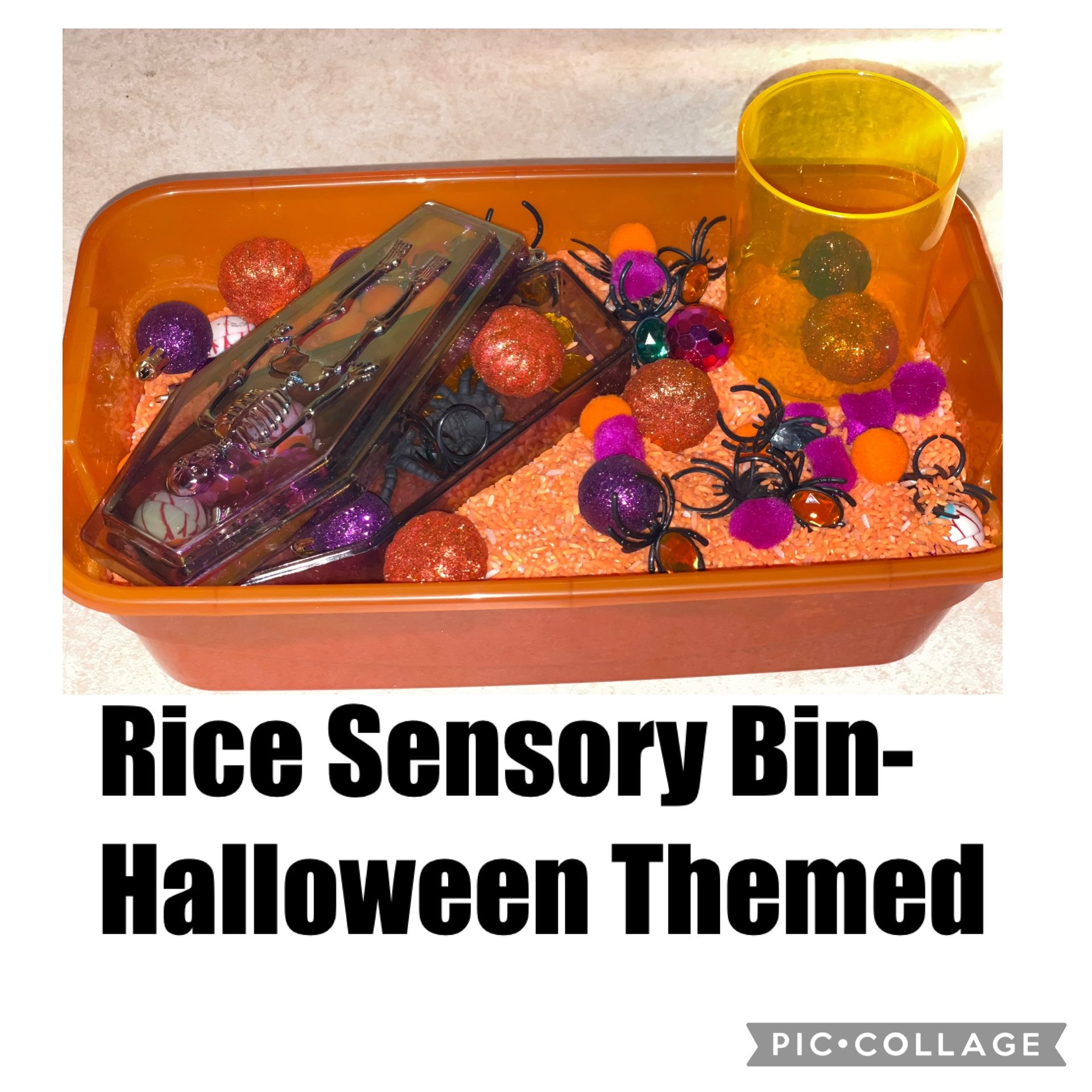 Rice Sensory Bin-Halloween Themed 