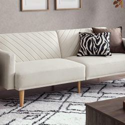 mopio 76.4" Futon Sofa Bed, Couch, Loveseat, Sleeper Sofa, Mid Century Modern Futon Couch, Sofa Cama, Couches for Living Room (Snow Velvet)