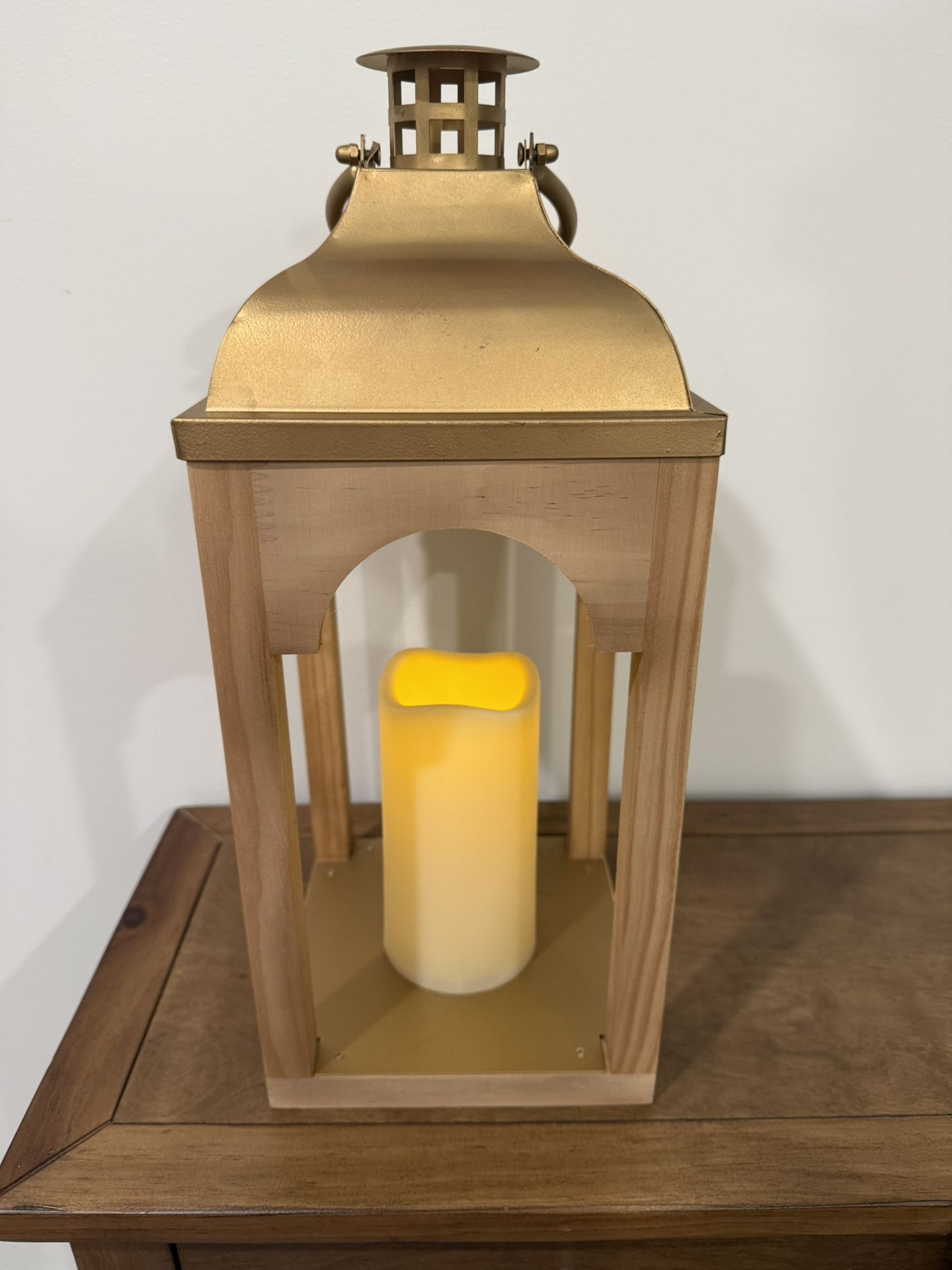 Biltmore Gold/Wood Lantern with LED Candle (16” Tall)