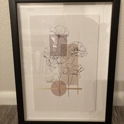 Modern Wall Art Framed Photo Floral Neutrals With Gold Trim