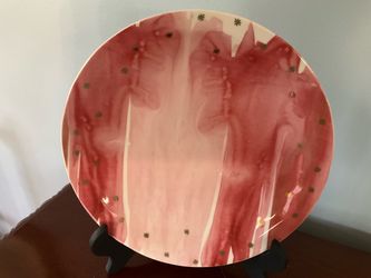 Retired Anthropologie Night Sky Dessert Plate Red / Pink With Gold Stars