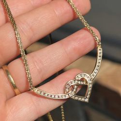 Solid 14k Gold & Natural Diamond Knotted Heart Necklace 