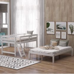 White Wood Bunk bed Twin Over Full