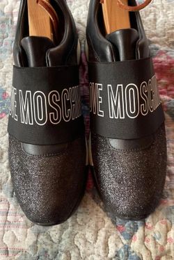 Love Moschino Black Glitter Logo Strap Sneakers model JA15742G08JN Women’s Sz 7