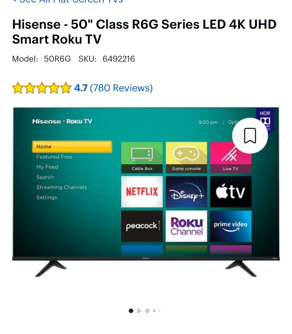 Hisense - 50" Class R6G Series LED 4K UHD Smart Roku TV