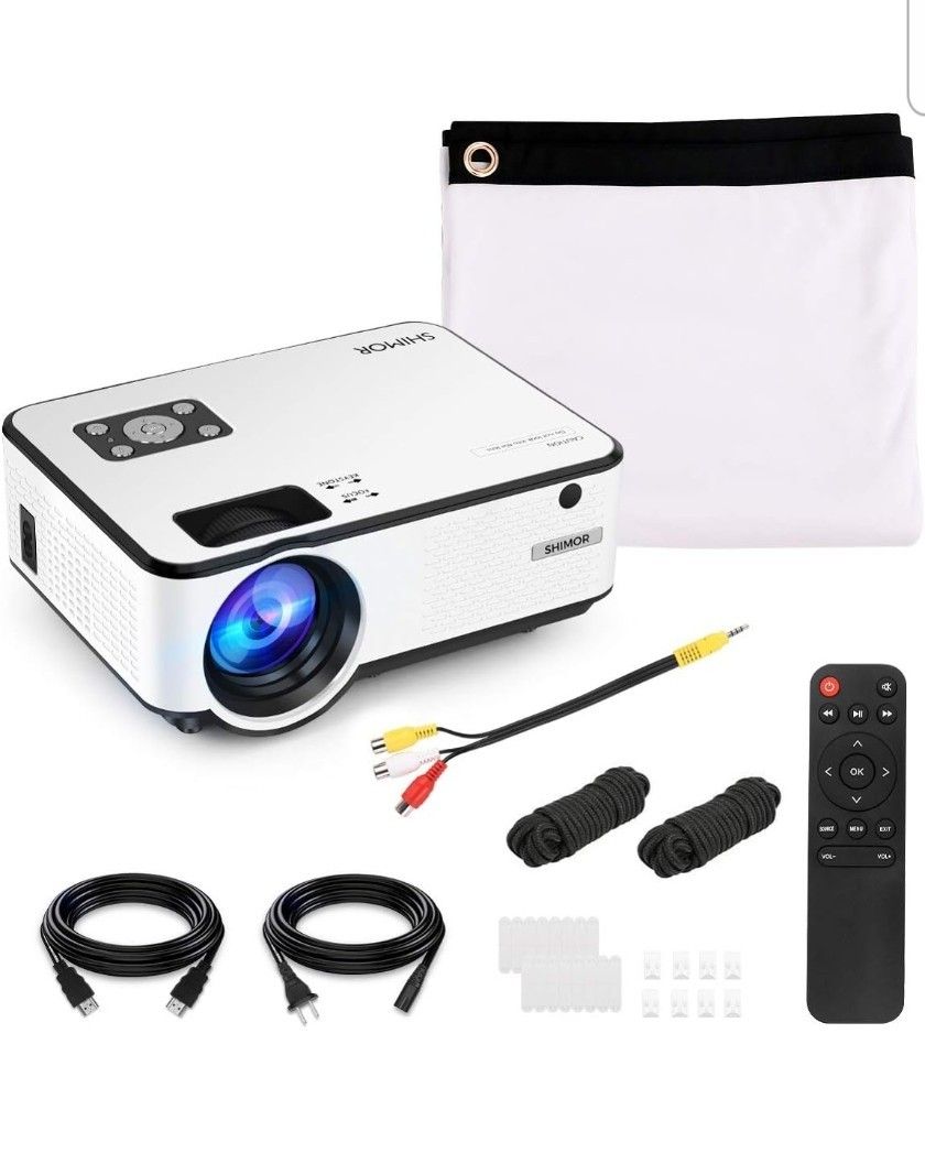 Mini Projector, SHIMOR C9 7500L HD Outdoor Movie Projector with 100 Inch Projector Screen, 1080P Supported Compatible with TV Stick, Video Games