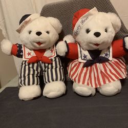 Liberty  Bears.  (2) White Teddy Bears in Liberty clothing