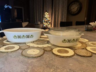 Vintage Anchor Hocking Green Meadow Casserole 