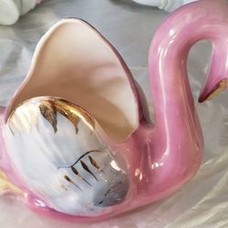 Pink Swan Ceramic With 22k Gold Lines 8" Hight 