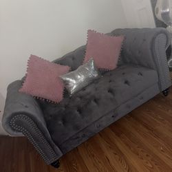 Gray Velvet Couch Set