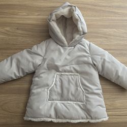 Zara Kids Faux Fur Lined Hooded Back Zipper Coat, Size 2-3Y