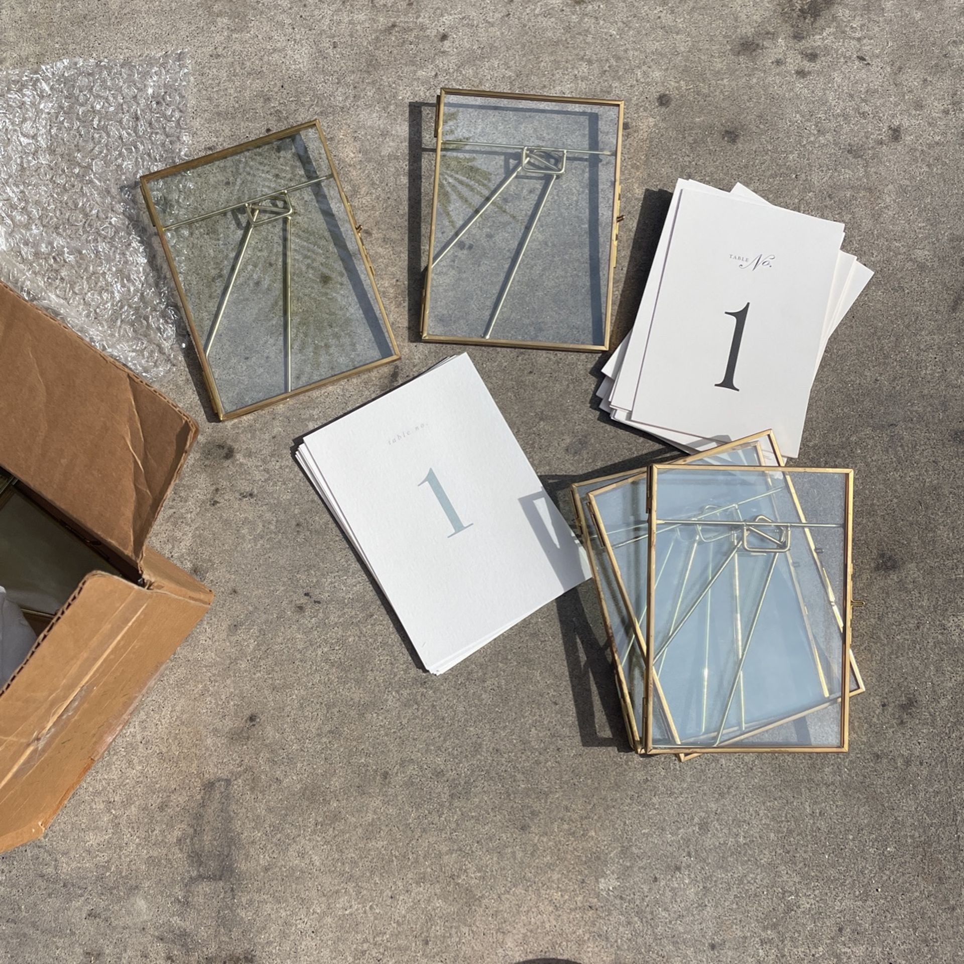 Gold Pressed Glass Floating Photo Frames, Table Number Holders, Set Of 16
