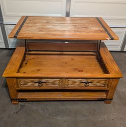 Rustic Wooden Lift-Top Coffee Table