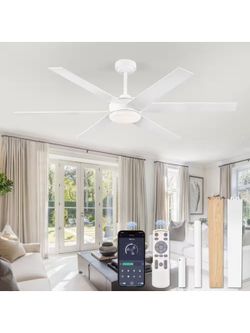 60 in. Outdoor/Indoor White and Modern Wood 6 Blades Large Ceiling Fan with Lights and Remote