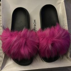 Hot Pink Fur Slippers